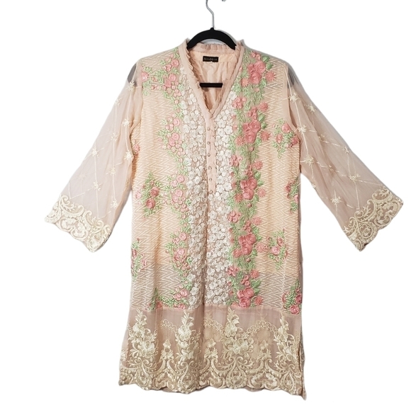 Agha Noor Floral Embroidered Sheer Kurti Size Medium - Picture 15 of 15